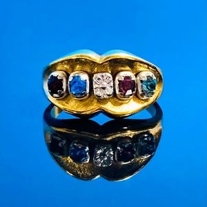 Vintage Estate 18K HGE Gemstone Ring